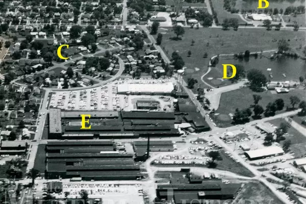 Aerial photo of Eureka Williams factory in 1966