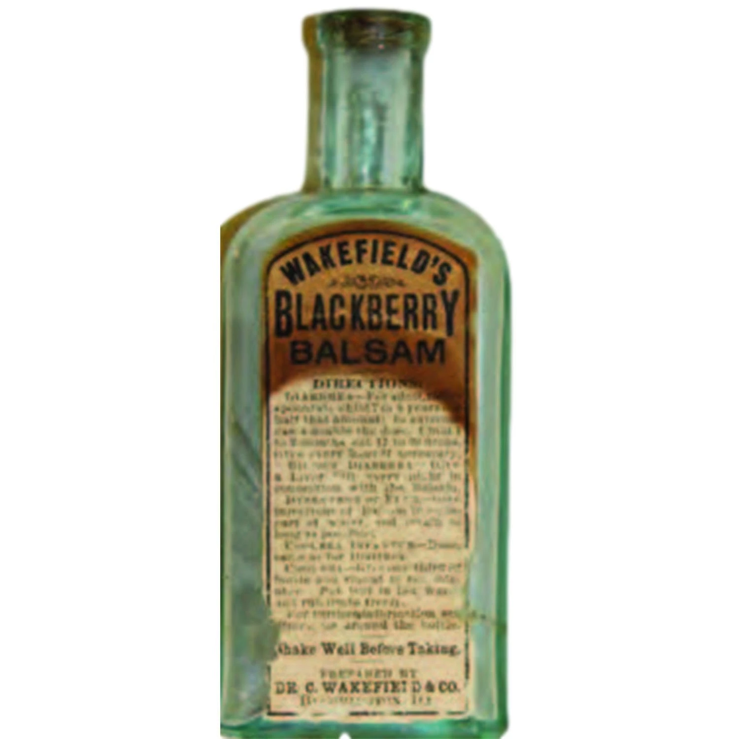 a small bottle with a long neck, again has a lot of text on the label.