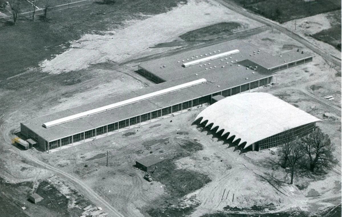 aerial view of BHS under construction