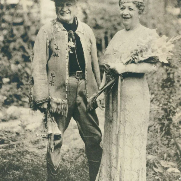 Pawnee Bill Lillie and his wife Mary Emma celebrated their 50th wedding anniversary on August 31, 1936 in Taos, NM. The celebration included the governors of Oklahoma and New Mexico, and Pueblo, Navajo and Sioux, as well as the requisite contingent of Pawnee. Two weeks later the Lillies suffered a wreck in their gold-colored anniversary automobile. Mary died on September 27 as a result of her injuries.