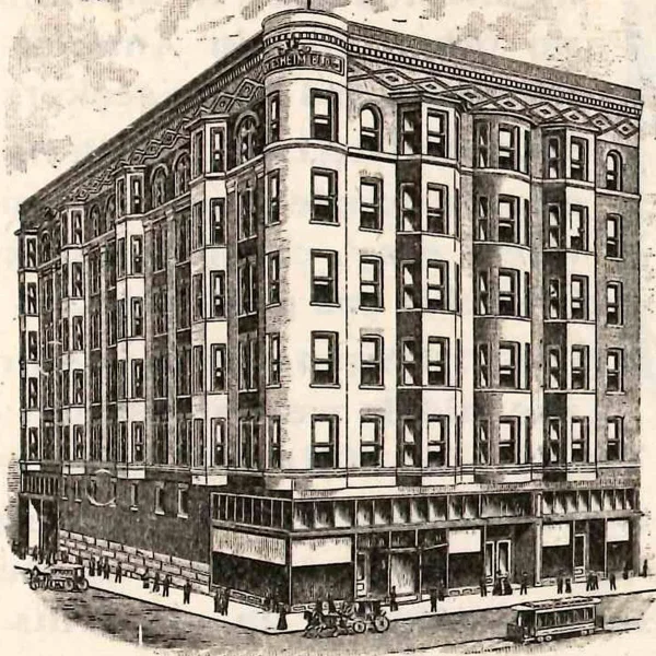 This illustration of the new Griesheim Building appeared in a 1901 Bloomington Business Men’s Association promotional piece touting the city’s reconstruction efforts after the Great Fire of June 19, 1900.