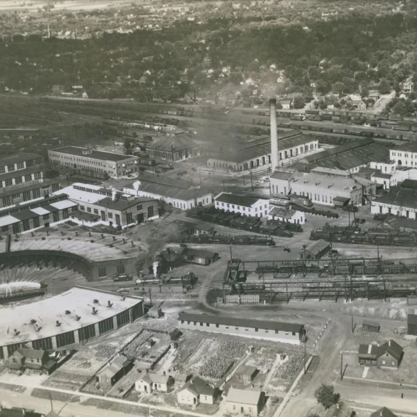 aerial view of the shops