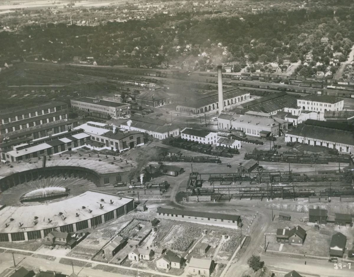 aerial view of the shops