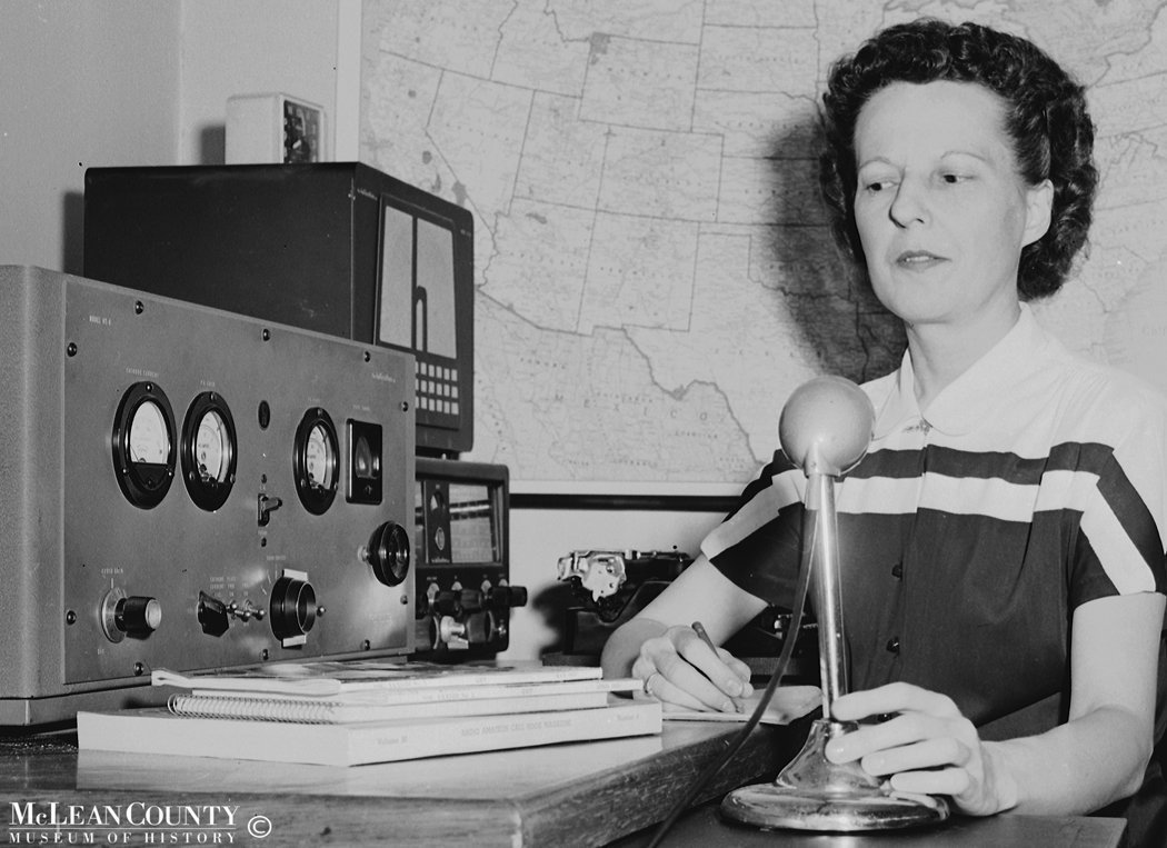 In May 1954, The Pantagraph profiled Bloomington resident Helen M. Zalucha, one of only three women active in the Illinois Emergency Network, a statewide group of some 200 amateur (ham) radio operators.
