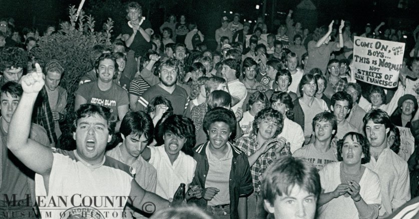 On October 3, 1984, Illinois State University students protested new Town of Normal liquor ordinances designed to control large off-campus keg parties. Students called the measures draconian, and some took out their frustrations on public and private property in Uptown Normal. Rioters, according to an AP report, 