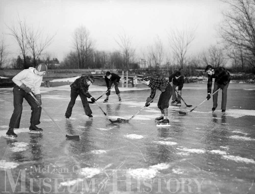 Angler's Club playing hockey on Angler's Lake on January 31, 1938