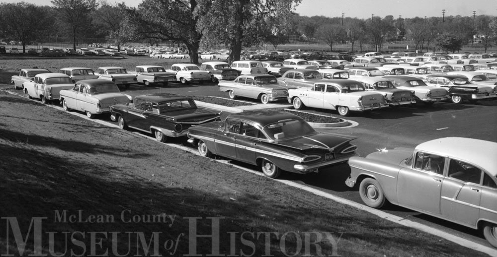 Bloomington High School parking lot, 1969.